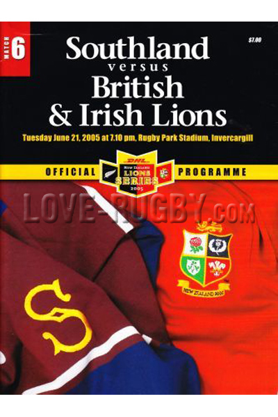 2005 Southland v British and Irish Lions  Rugby Programme